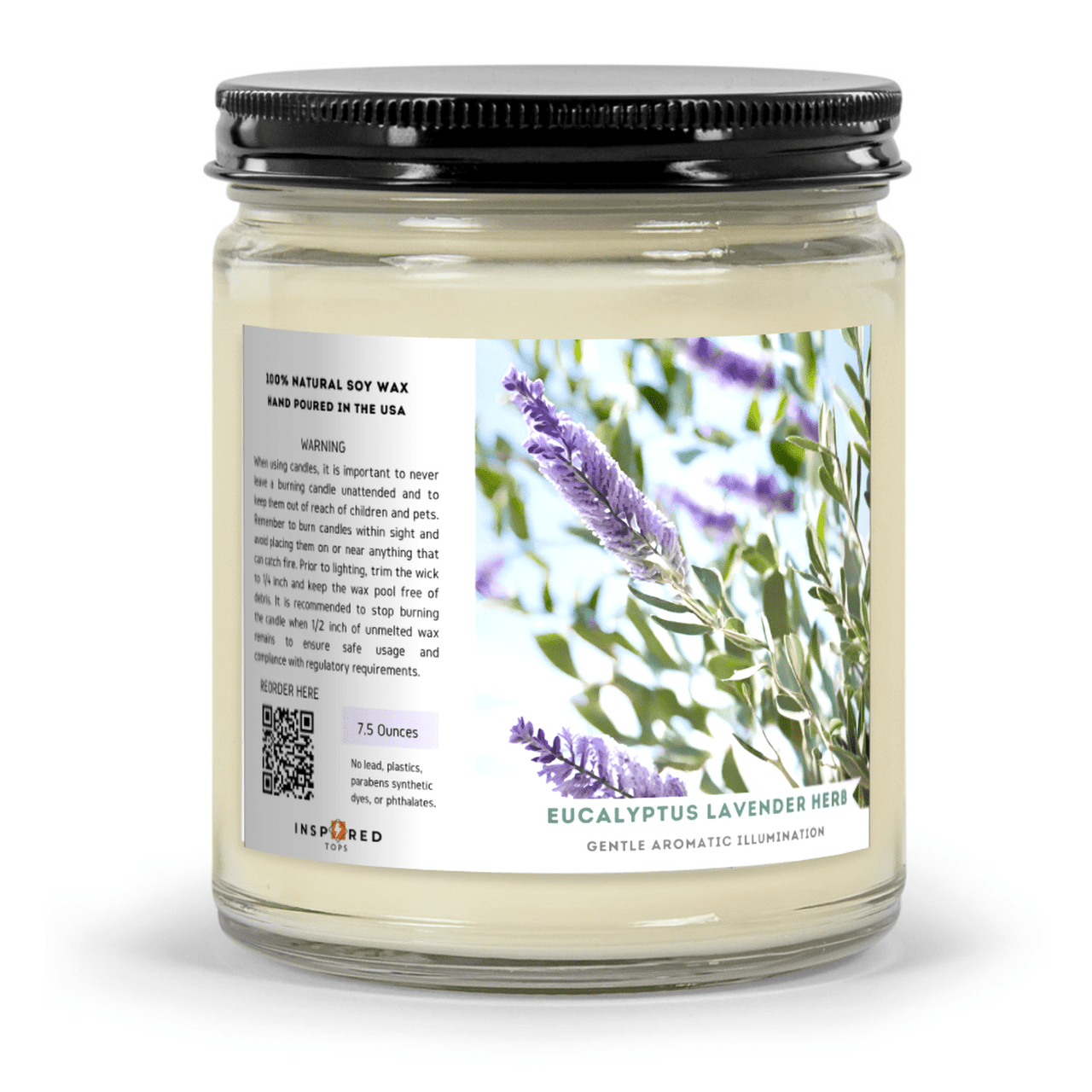 Fragrant Candle with Soy Wax Blend in Clear Glass: Gentle Aromatic Illumination - Color: Eucalyptus Lavender Herb