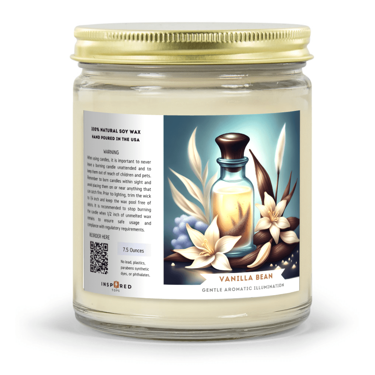 Fragrant Candle with Soy Wax Blend in Clear Glass: Gentle Aromatic Illumination - Color: Vanilla Bean