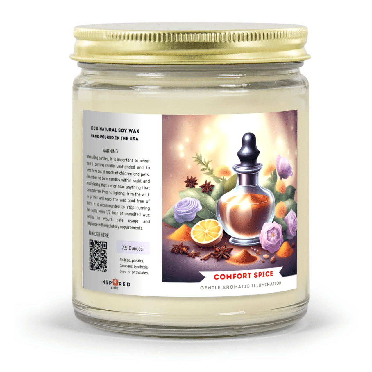 Fragrant Candle with Soy Wax Blend in Clear Glass: Gentle Aromatic Illumination - Color: Comfort Spice