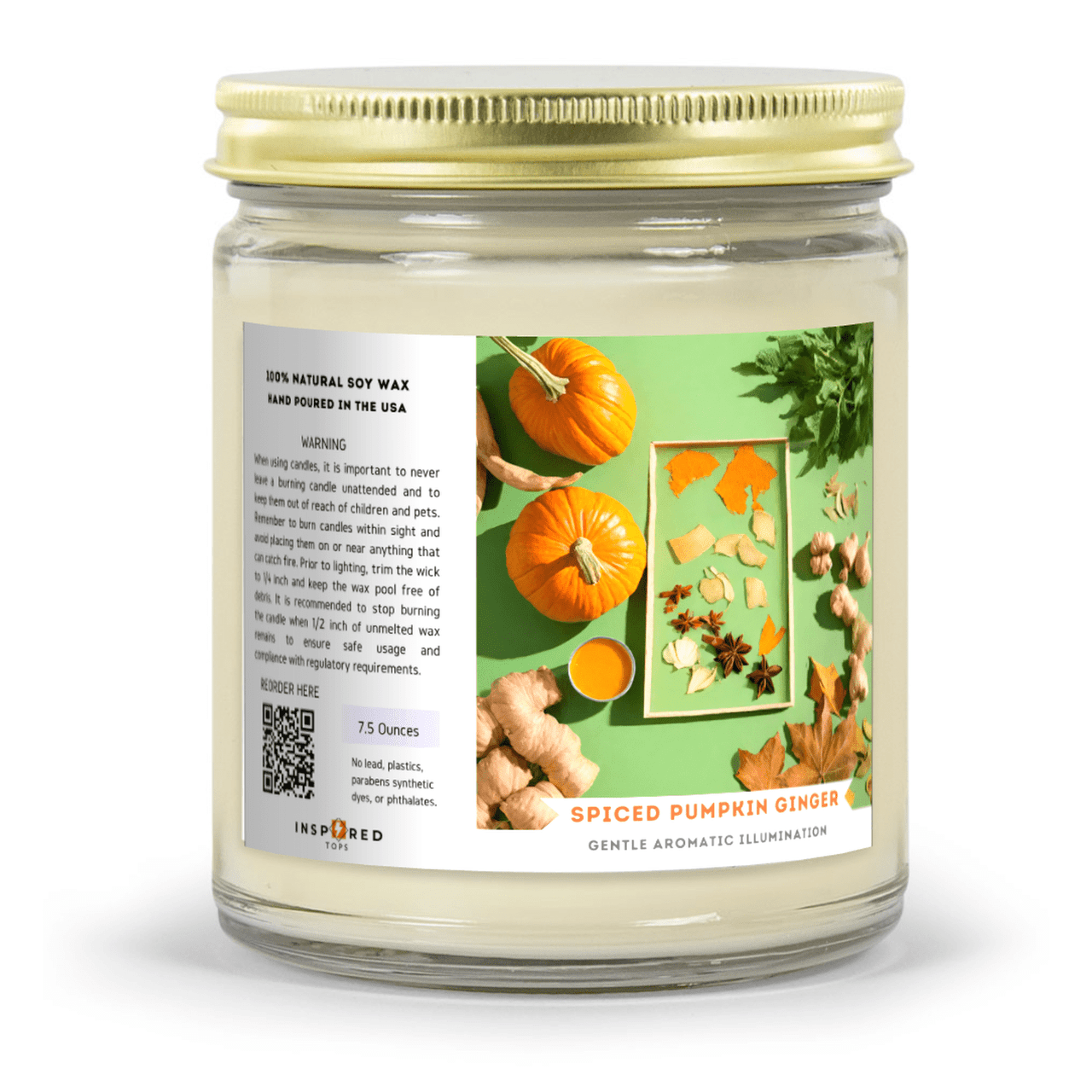 Fragrant Candle with Soy Wax Blend in Clear Glass: Gentle Aromatic Illumination - Color: Spiced Pumpkin Ginger