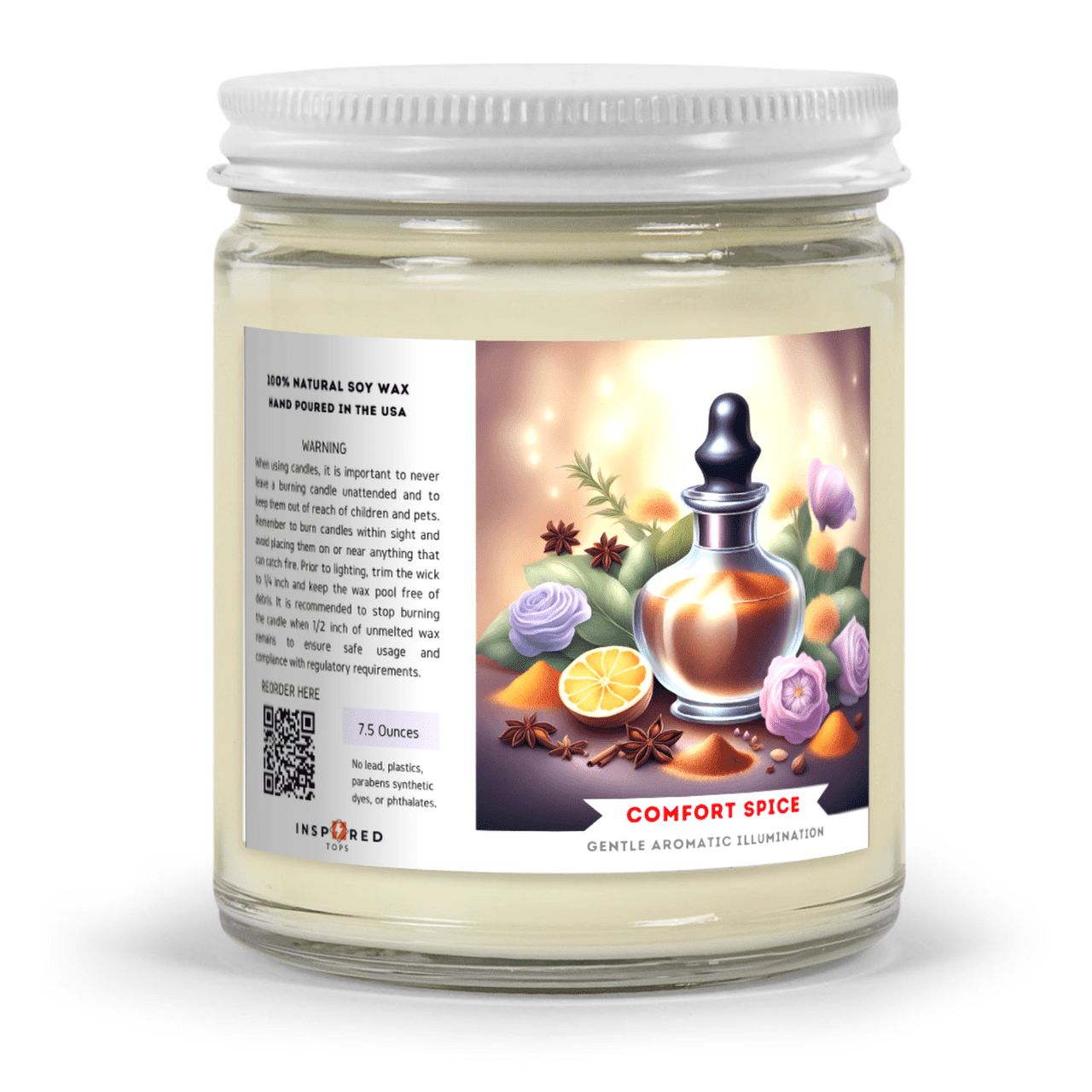 Fragrant Candle with Soy Wax Blend in Clear Glass: Gentle Aromatic Illumination - Color: Comfort Spice