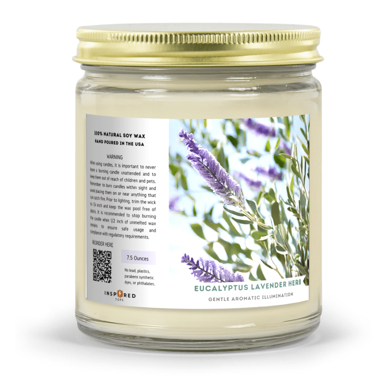 Fragrant Candle with Soy Wax Blend in Clear Glass: Gentle Aromatic Illumination - Color: Eucalyptus Lavender Herb