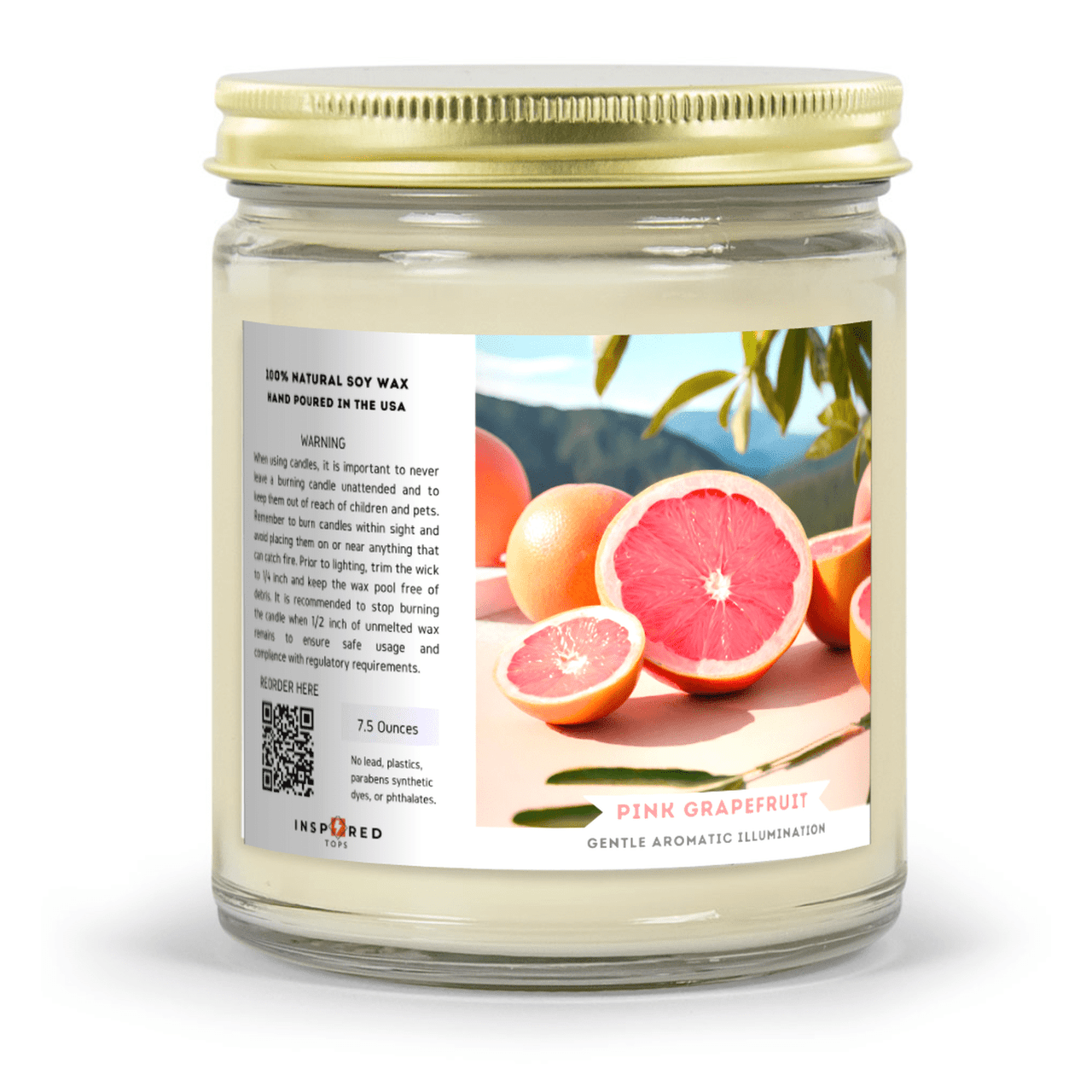 Fragrant Candle with Soy Wax Blend in Clear Glass: Gentle Aromatic Illumination - Color: Pink Grapefruit