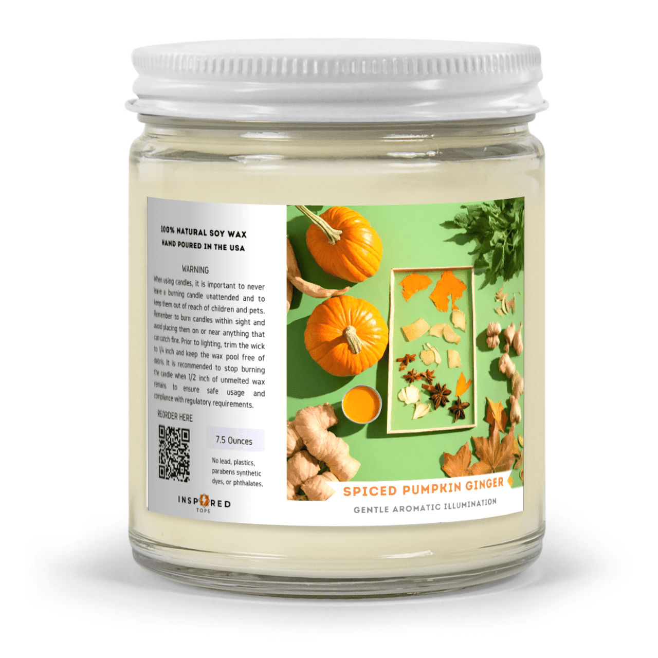 Fragrant Candle with Soy Wax Blend in Clear Glass: Gentle Aromatic Illumination - Color: Spiced Pumpkin Ginger