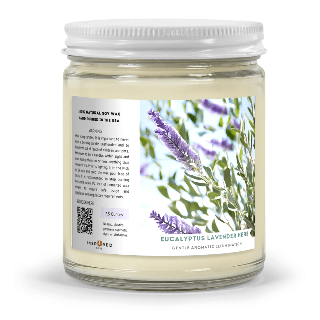 Fragrant Candle with Soy Wax Blend in Clear Glass: Gentle Aromatic Illumination - Color: Eucalyptus Lavender Herb