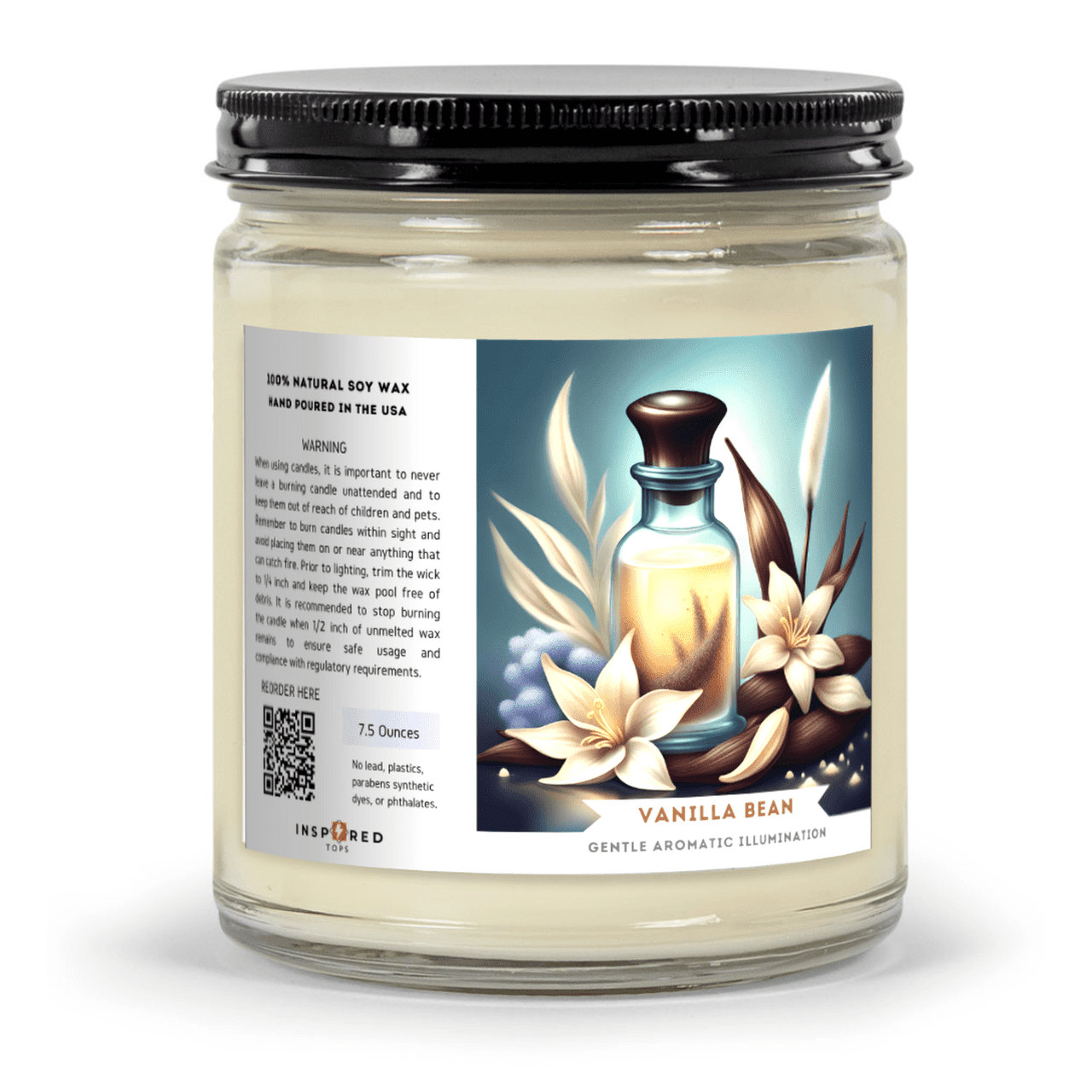 Fragrant Candle with Soy Wax Blend in Clear Glass: Gentle Aromatic Illumination - Color: Vanilla Bean