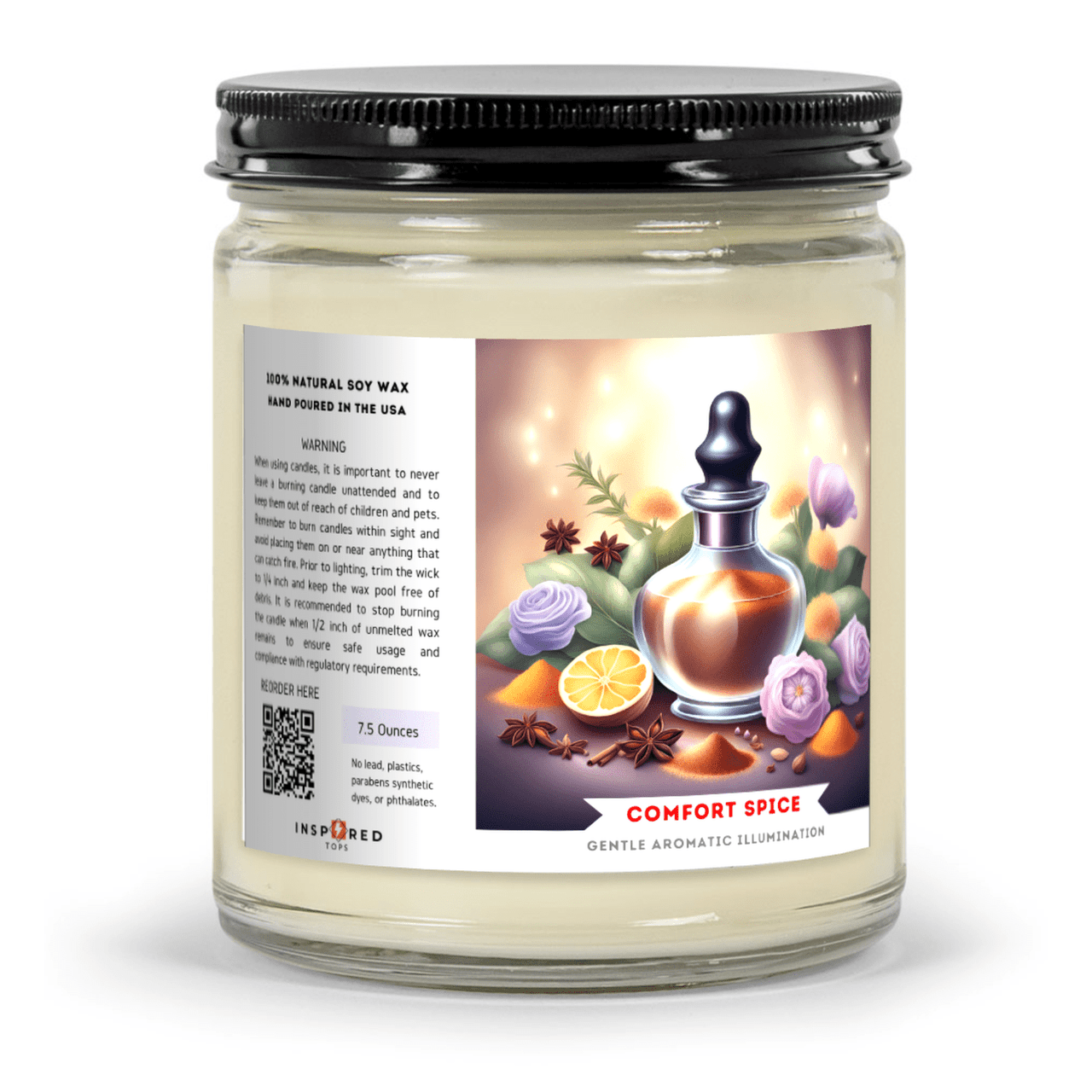 Fragrant Candle with Soy Wax Blend in Clear Glass: Gentle Aromatic Illumination - Color: Comfort Spice