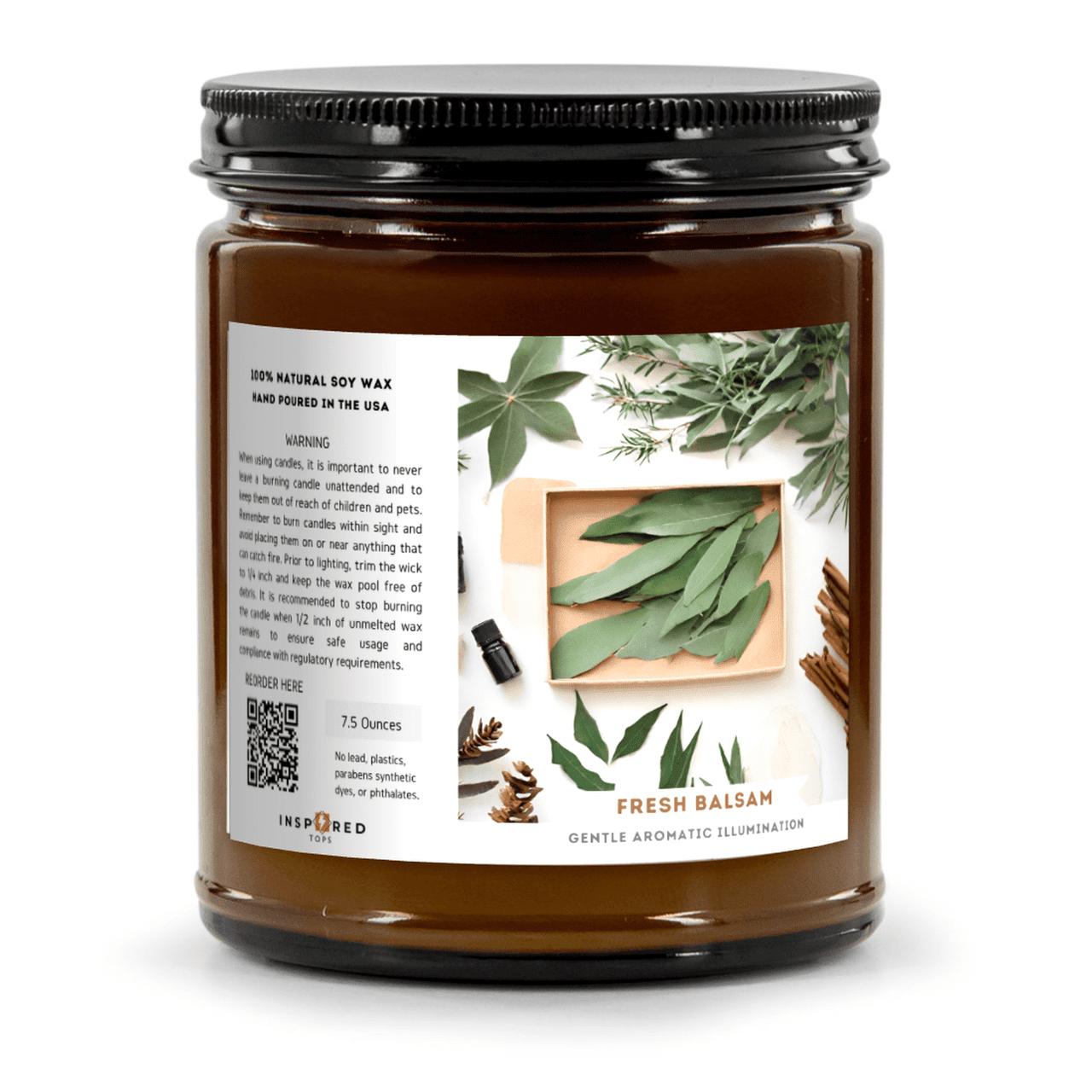 Gentle Aromatic Illumination - Fragrant Candle with Soy Wax Blend in Amber Glass - Color: Fresh Balsam