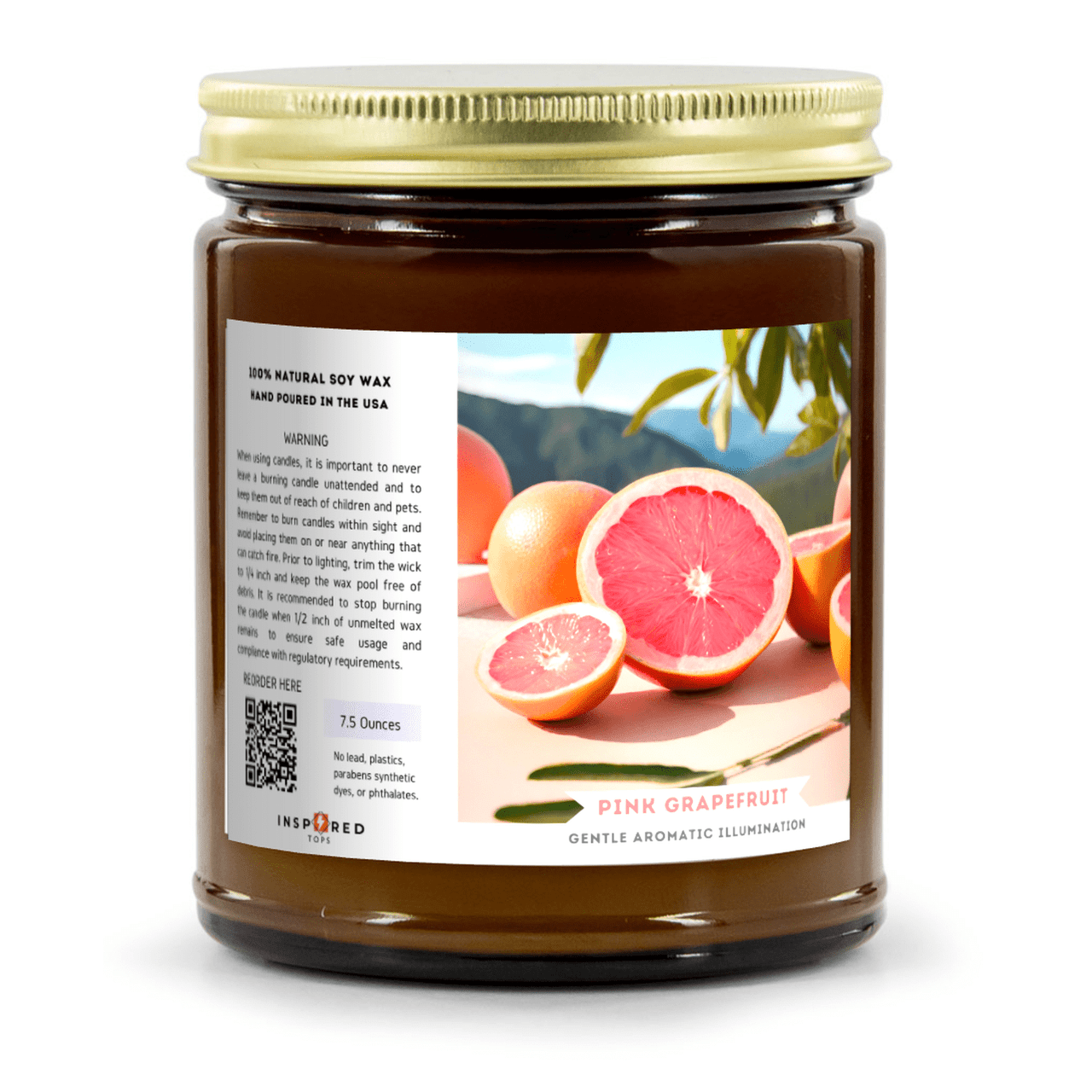 Gentle Aromatic Illumination - Fragrant Candle with Soy Wax Blend in Amber Glass - Color: Pink Grapefruit