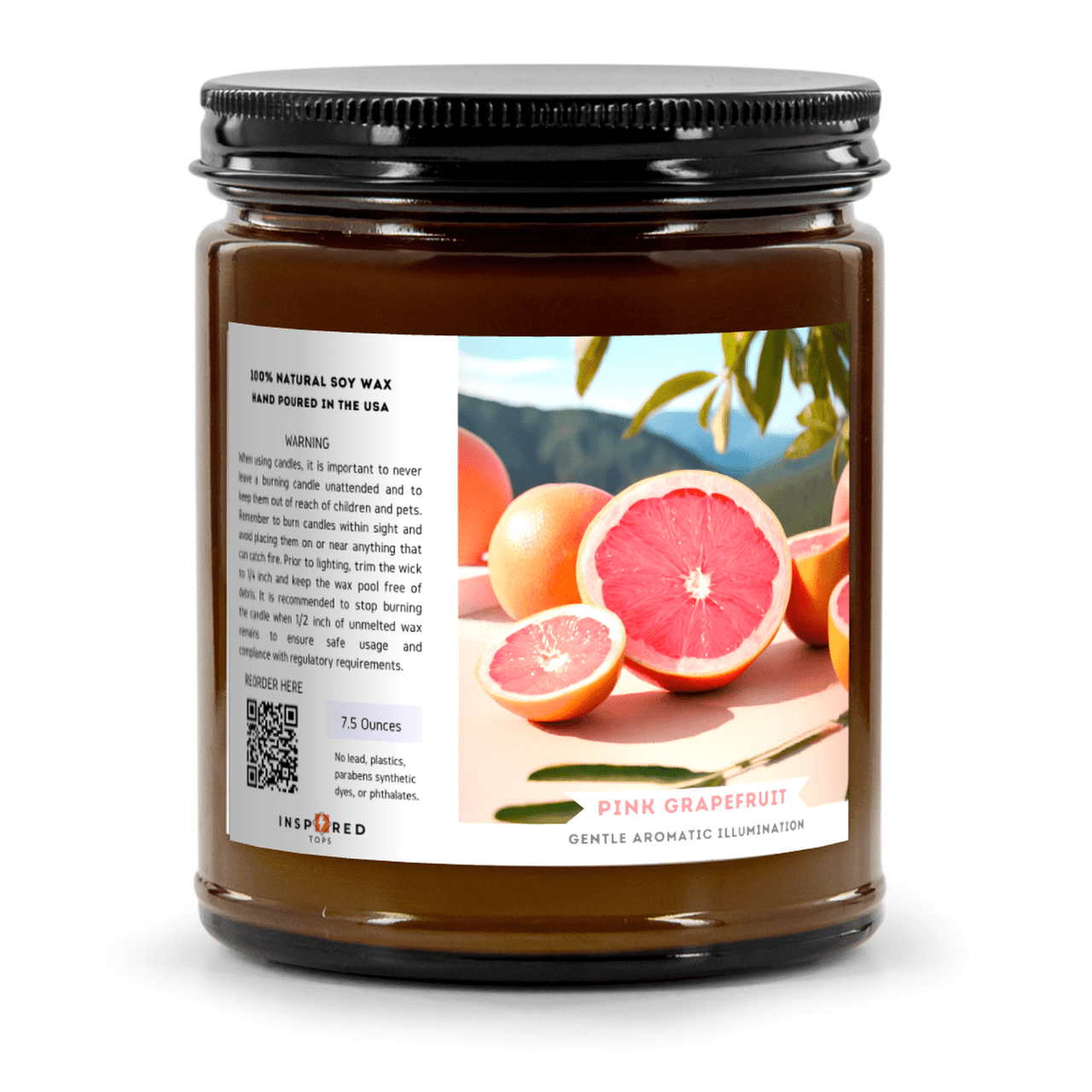 Gentle Aromatic Illumination - Fragrant Candle with Soy Wax Blend in Amber Glass - Color: Pink Grapefruit