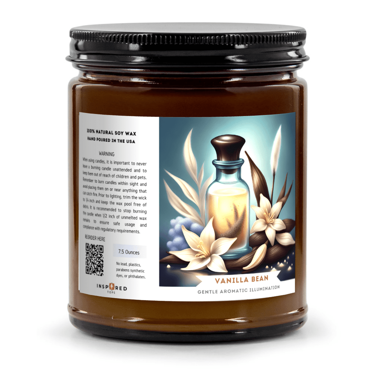 Gentle Aromatic Illumination - Fragrant Candle with Soy Wax Blend in Amber Glass - Color: Vanilla Bean