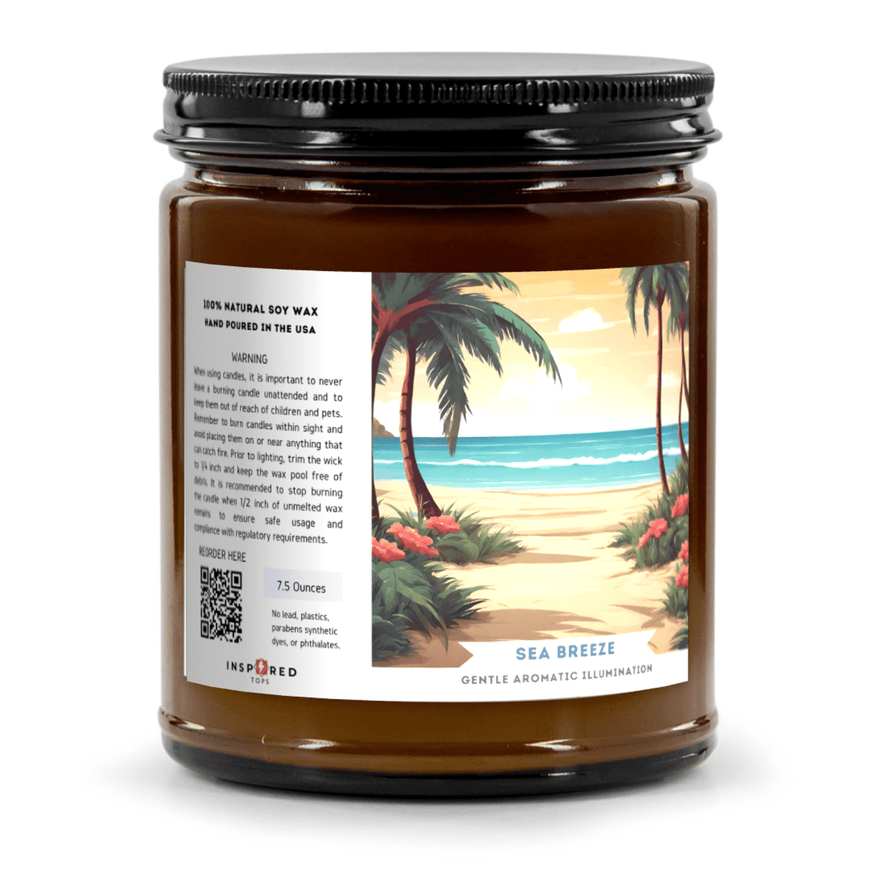 Gentle Aromatic Illumination - Fragrant Candle with Soy Wax Blend in Amber Glass - Color: Sea Breeze