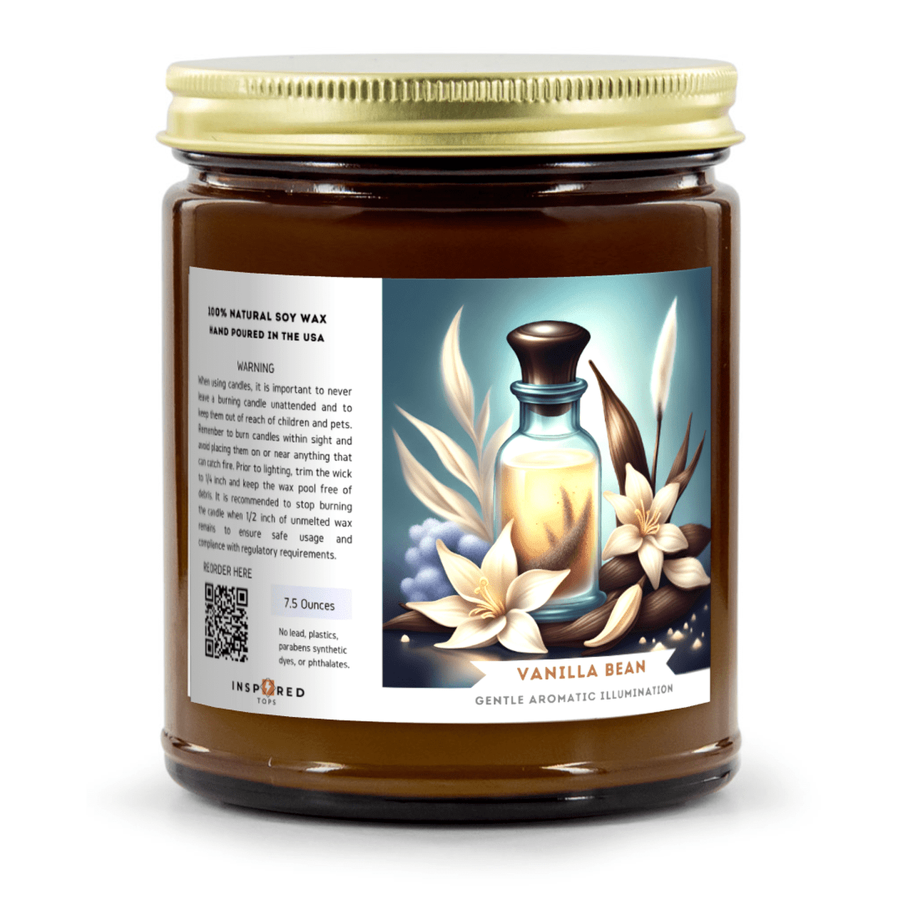 Gentle Aromatic Illumination - Fragrant Candle with Soy Wax Blend in Amber Glass - Color: Vanilla Bean