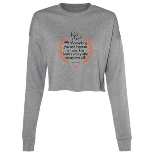 Ladies' Cropped Fleece Crew with inspiring Aristotle quote: A101 - Habits lead to victory - Color: Deep Heather