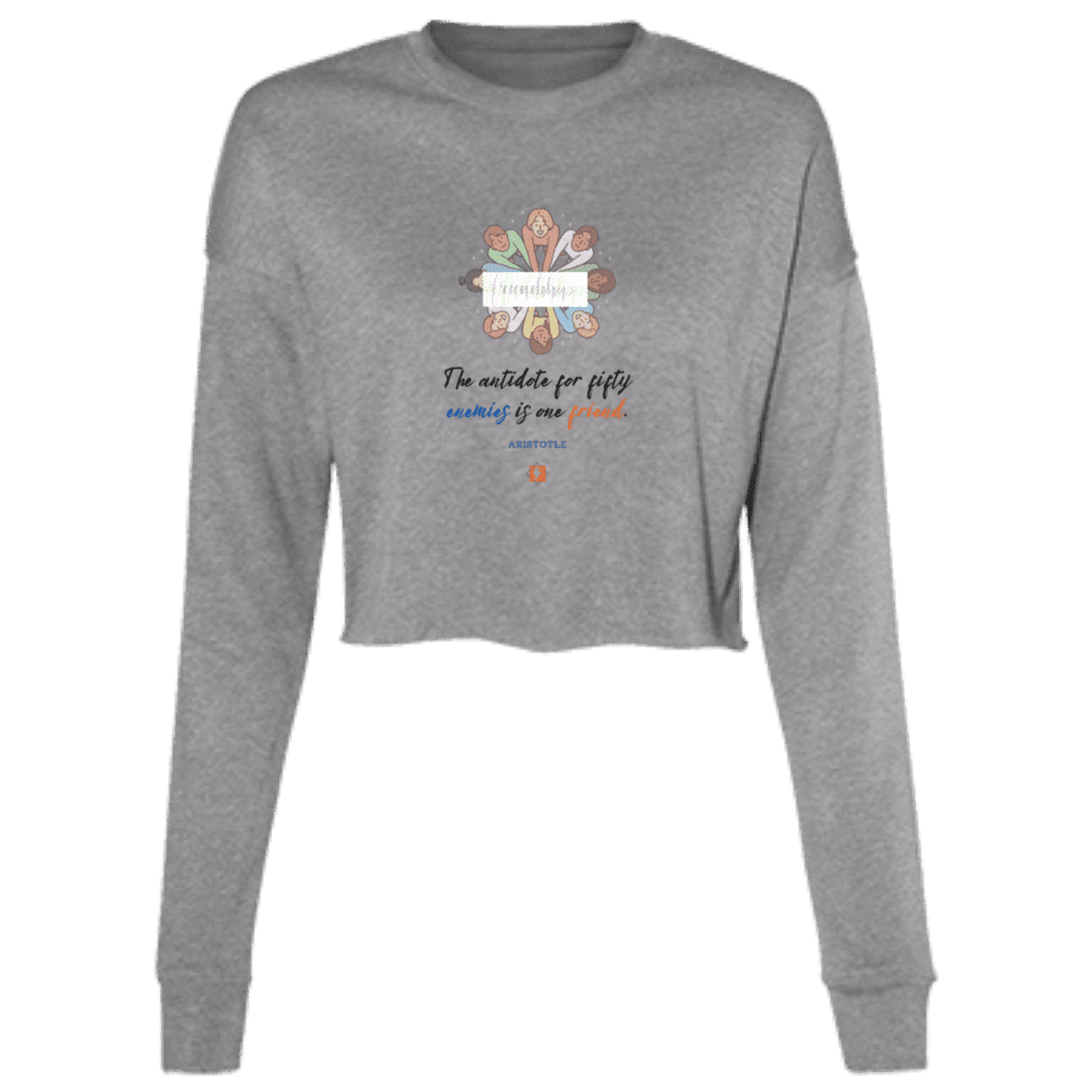 Ladies' Cropped Fleece Crew with inspiring Aristotle quote: A124 - Friendship is the antidote - Color: Deep Heather