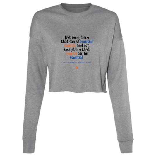 Ladies' Cropped Fleece Crew with inspiring Einstein quote: E104 - Not everything that can be counted counts - Color: Deep Heather