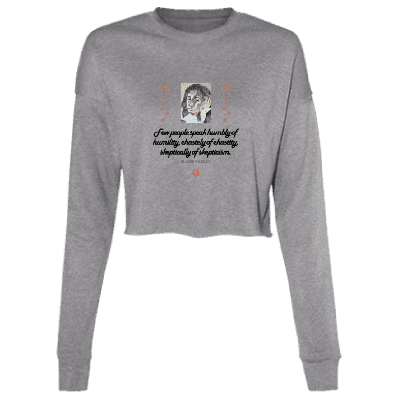 Ladies' Cropped Fleece Crew with inspiring Pascal quote: BP102 - Self-awareness is a societal lack - Color: Deep Heather