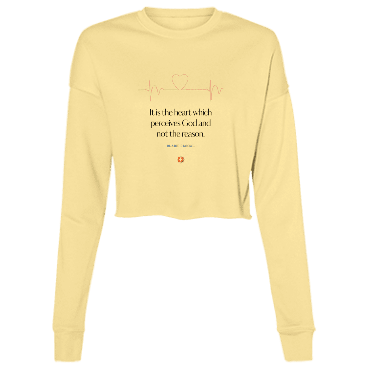 Ladies' Cropped Fleece Crew with inspiring Pascal quote: BP105 - God is perceived in the heart - Color: Yellow