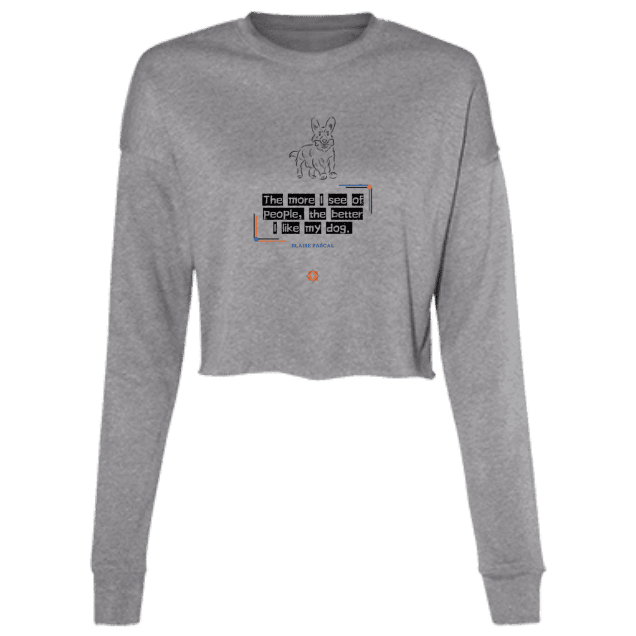 Ladies' Cropped Fleece Crew with inspiring Pascal quote: BP112 - People vs Pets - Color: Deep Heather