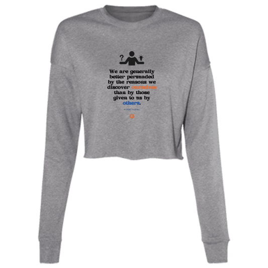 Ladies' Cropped Fleece Crew with inspiring Pascal quote: BP115 - The path of persuation involves self-discovery - Color: Deep Heather