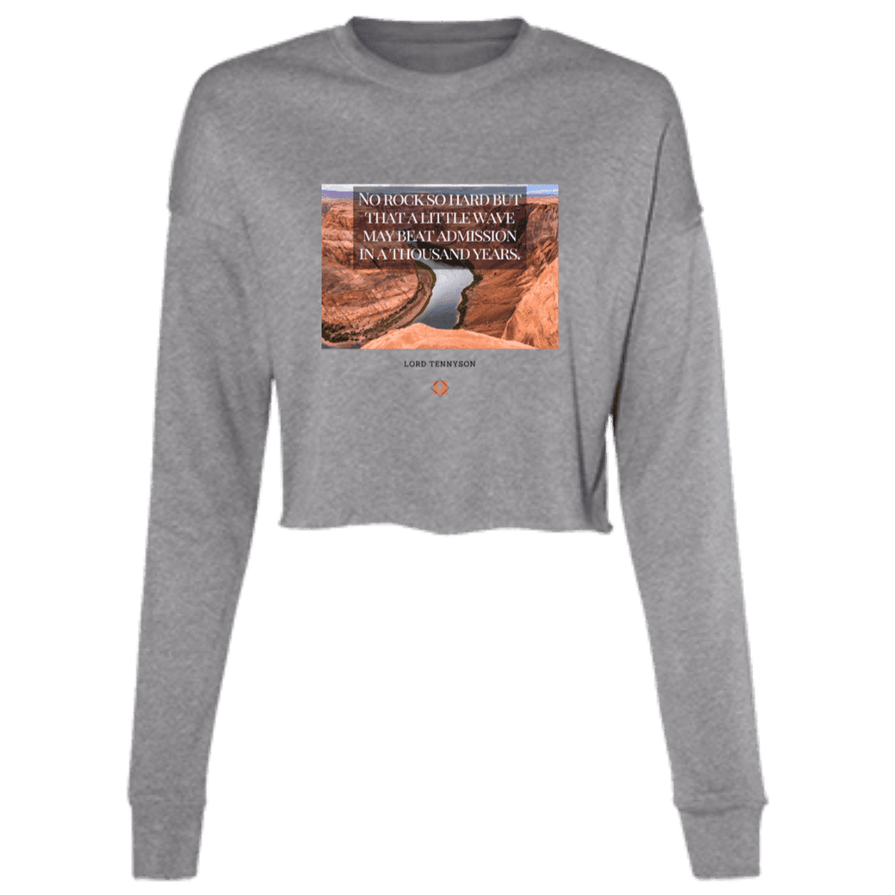 Ladies' Cropped Fleece Crew with inspiring Tennyson quote: LT112 - In time, water beats rocks into submission - Color: Deep Heather