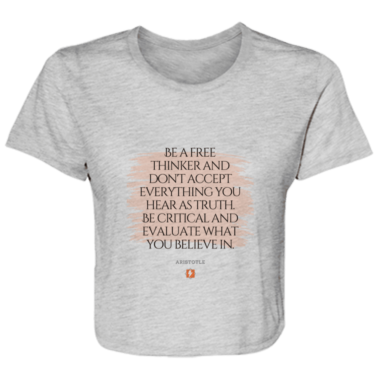 Ladies' Flowy Cropped Tee with inspiring Aristotle quote: A106 - Become a critical thinker - Color: Athletic Heather