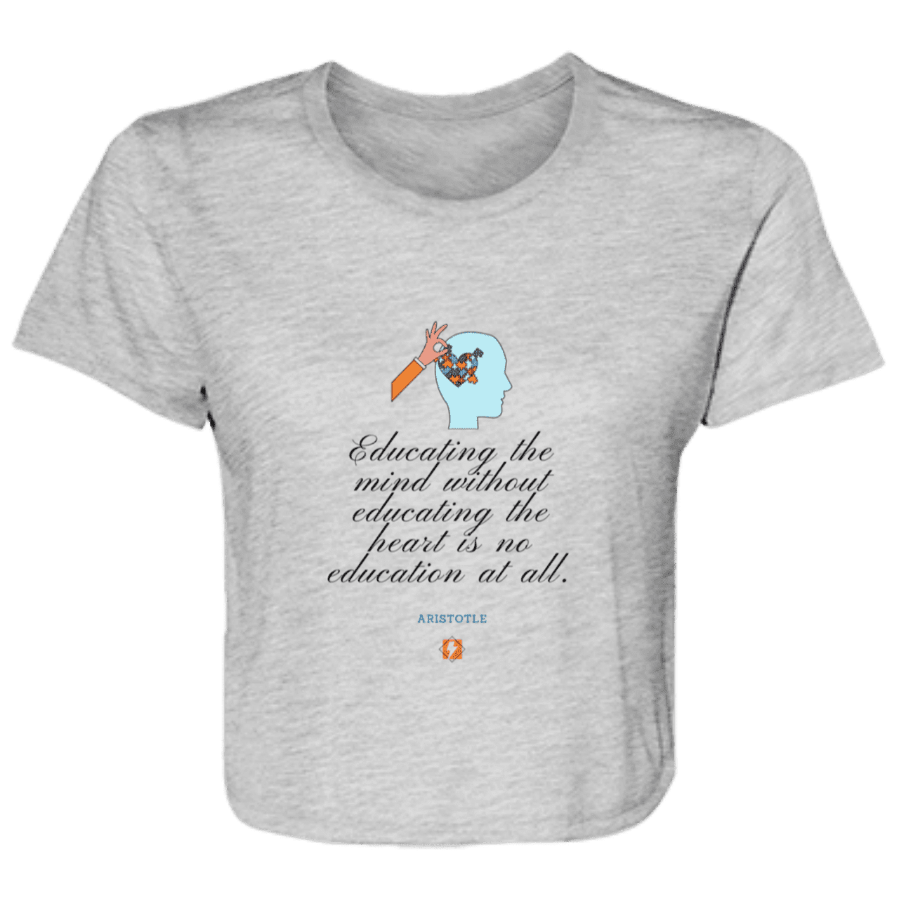 Ladies' Flowy Cropped Tee with inspiring Aristotle quote: A110 - Education must include the heart - Color: Athletic Heather