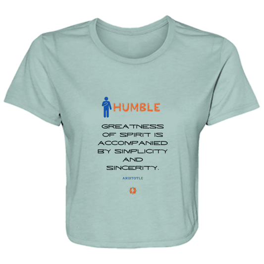 Ladies' Flowy Cropped Tee with inspiring Aristotle quote: A111 - Staying humble elevates greatness - Color: Dusty Blue