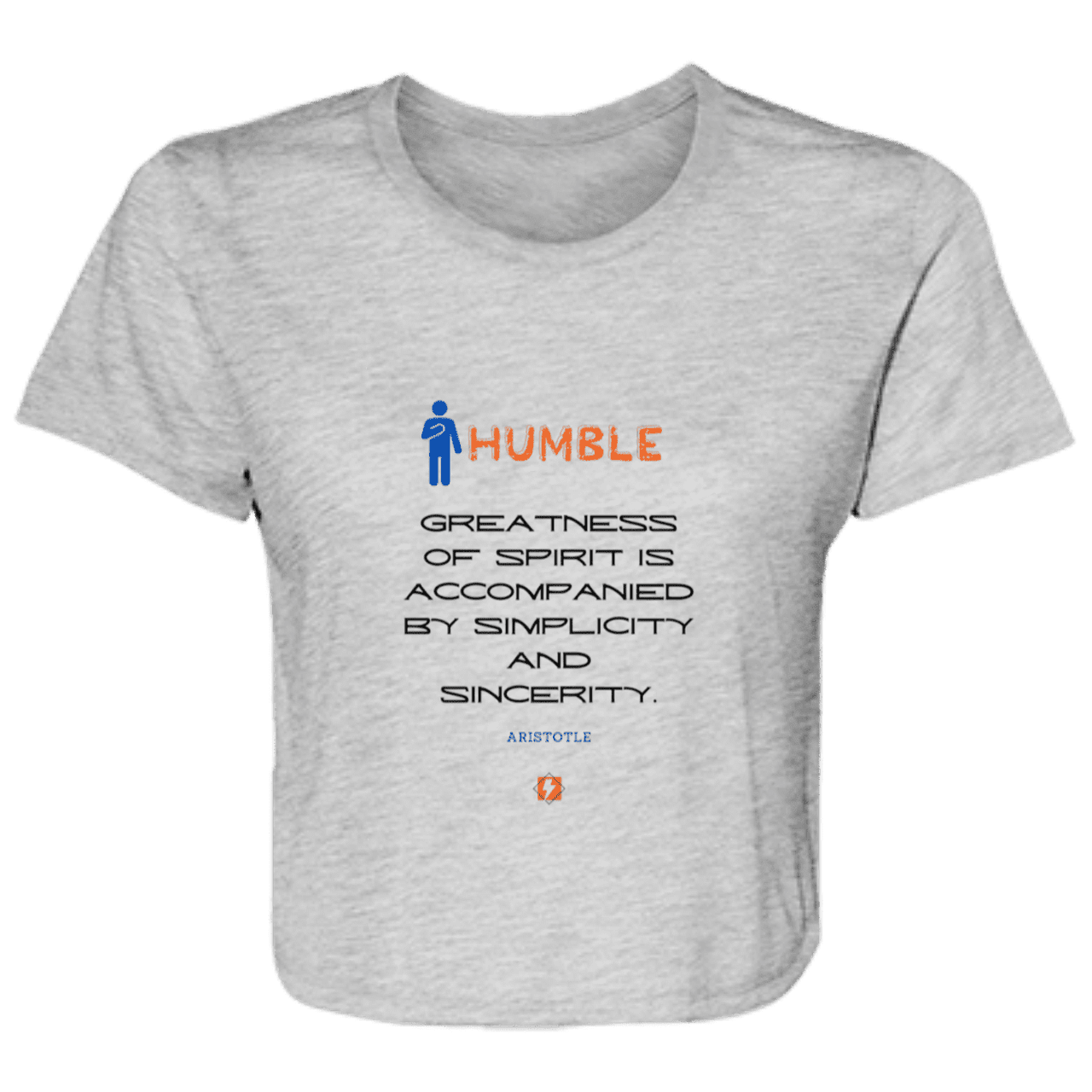 Ladies' Flowy Cropped Tee with inspiring Aristotle quote: A111 - Staying humble elevates greatness - Color: Athletic Heather