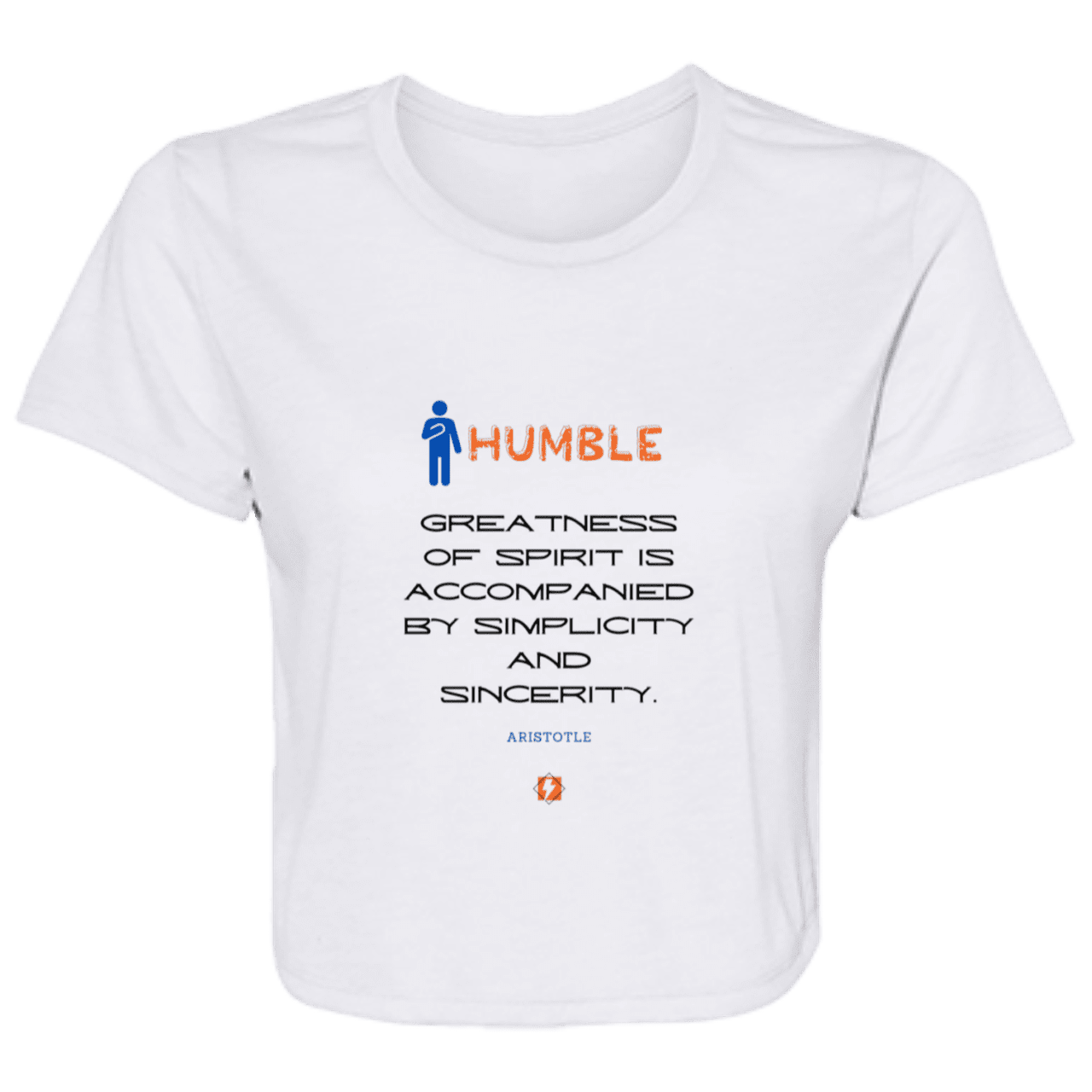 Ladies' Flowy Cropped Tee with inspiring Aristotle quote: A111 - Staying humble elevates greatness - Color: White