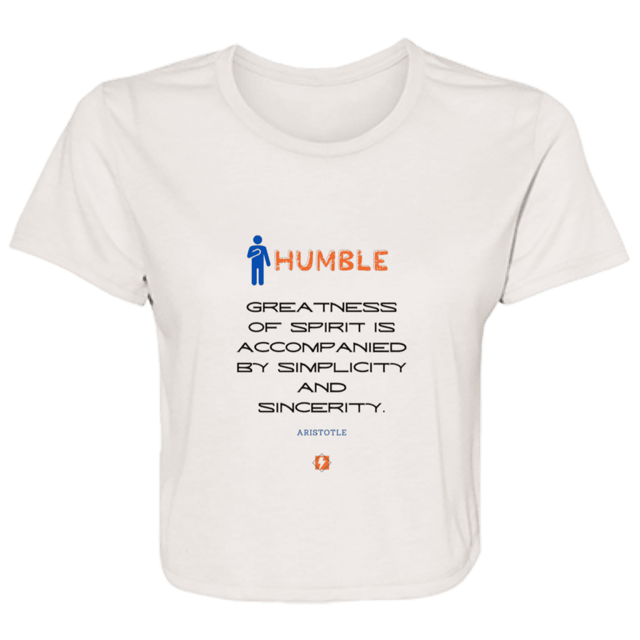 Ladies' Flowy Cropped Tee with inspiring Aristotle quote: A111 - Staying humble elevates greatness - Color: Heather Dust