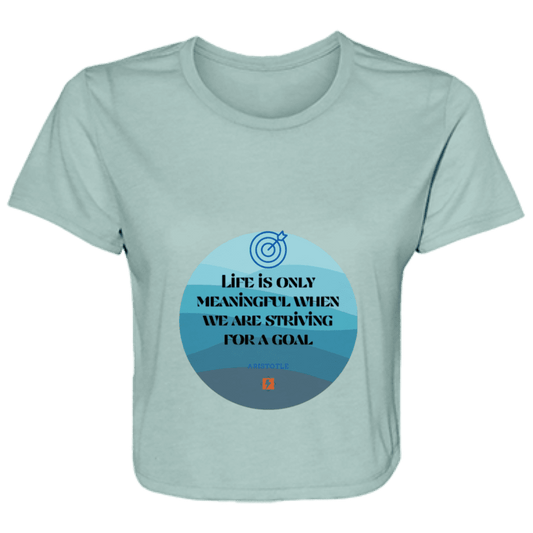 Ladies' Flowy Cropped Tee with inspiring Aristotle quote: A119 - Aimless lives are meaningless - Color: Dusty Blue