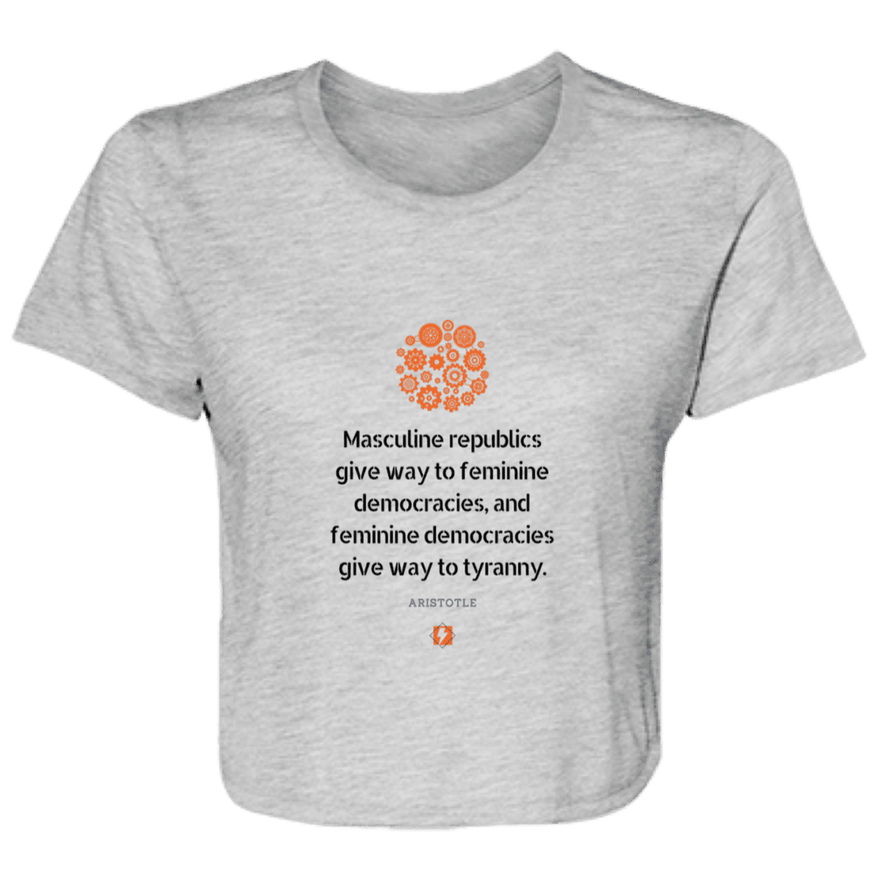 Ladies' Flowy Cropped Tee with inspiring Aristotle quote: A121 - Republic to Democracy to Tyranny - Color: Athletic Heather