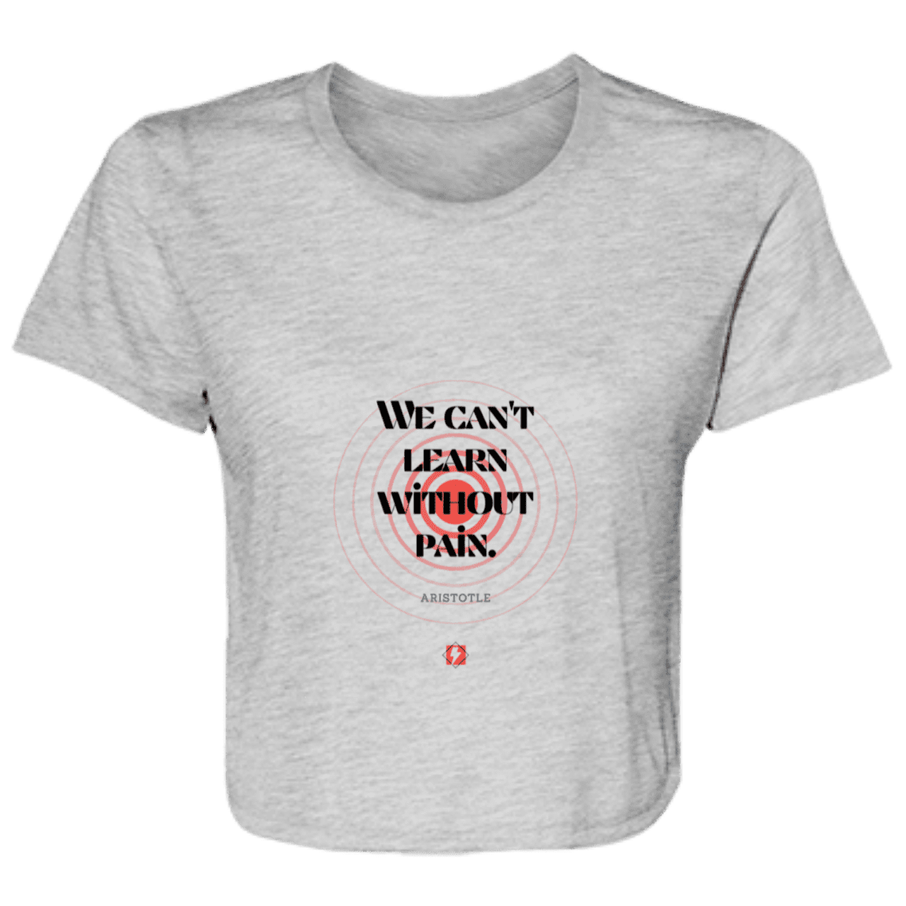 Ladies' Flowy Cropped Tee with inspiring Aristotle quote: A131 - Learning comes with inspiring pain - Color: Athletic Heather