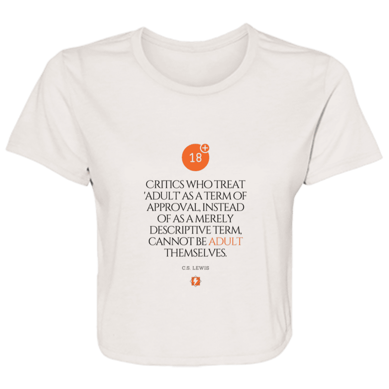 Ladies' Flowy Cropped Tee with inspiring CS Lewis quote: CS103 - Who are the Adults - Color: Heather Dust