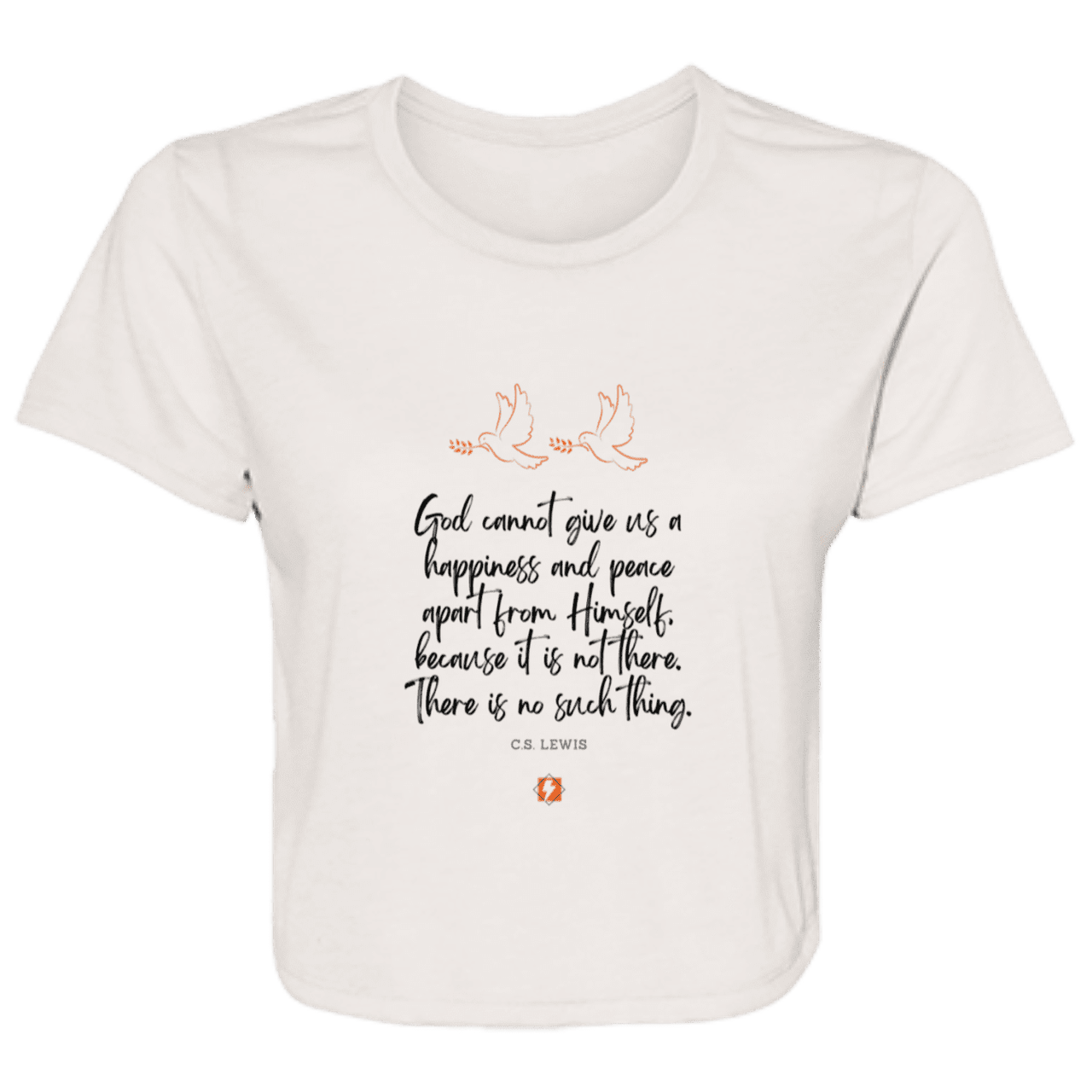 Ladies' Flowy Cropped Tee with inspiring CS Lewis quote: CS106 - No peace apart from God - Color: Heather Dust