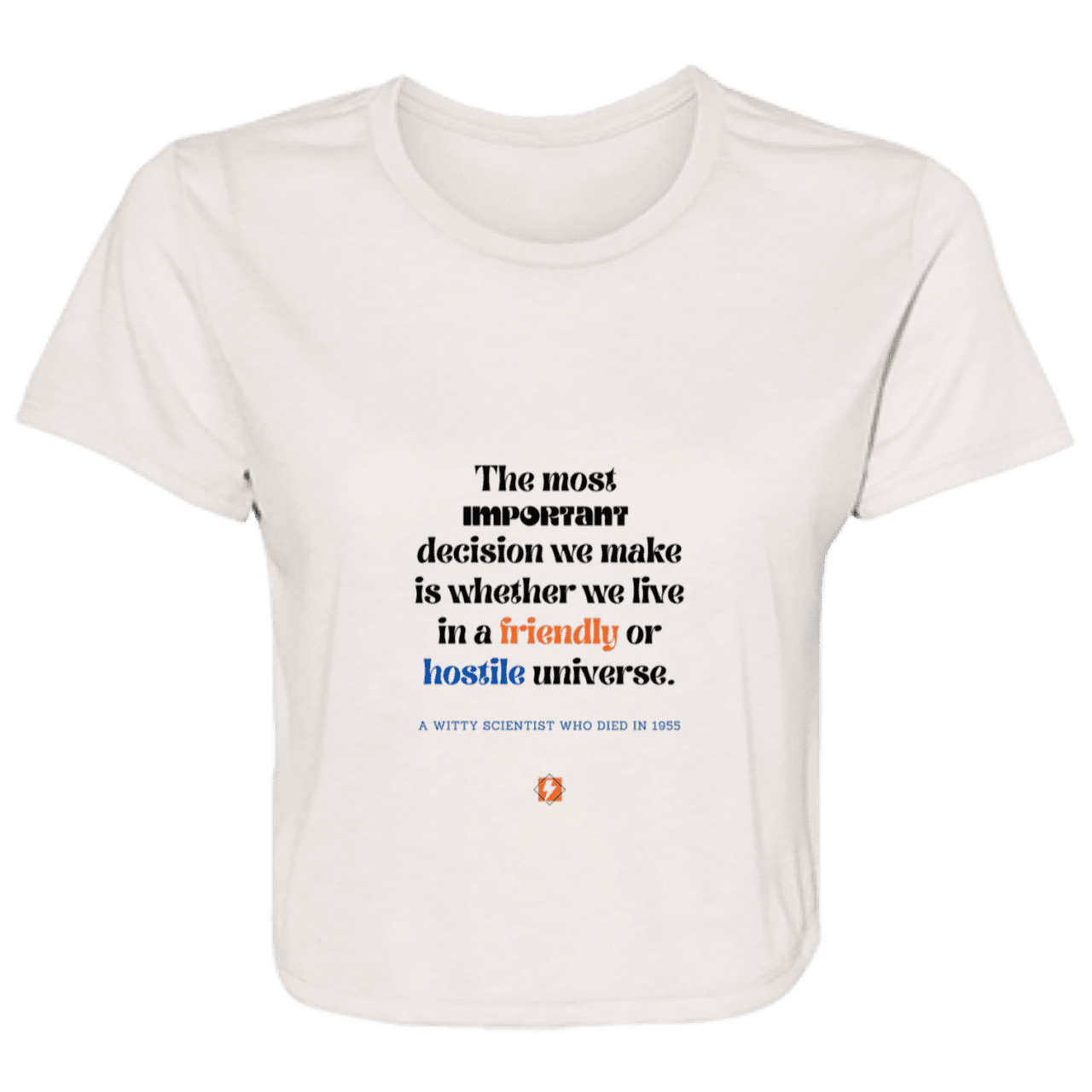 Ladies' Flowy Cropped Tee with inspiring Einstein quote: E115 - Understanding the nature of the universe is key - Color: Heather Dust