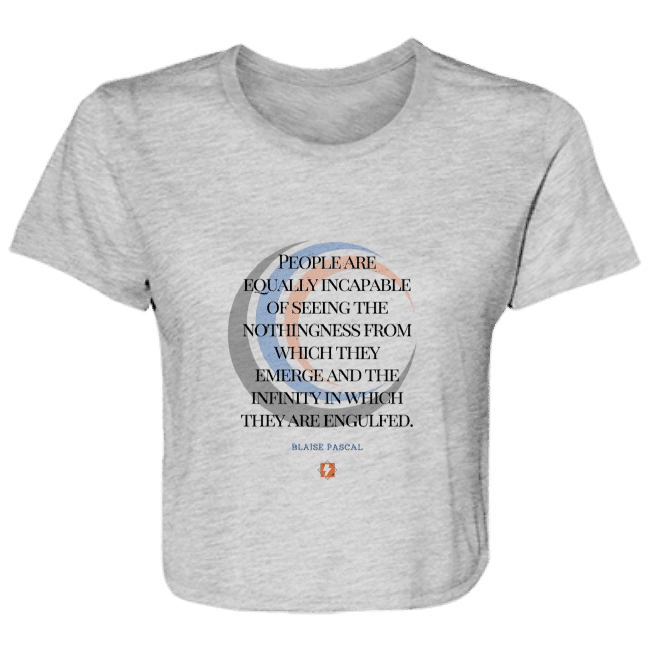 Ladies' Flowy Cropped Tee with inspiring Pascal quote: BP107 - One cannot square up nothingness and infinity - Color: Athletic Heather