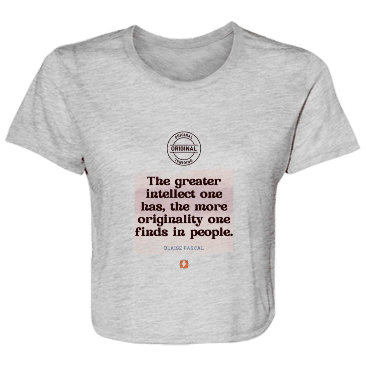 Ladies' Flowy Cropped Tee with inspiring Pascal quote: BP111 - Intelligence is in perceiving originality - Color: Athletic Heather