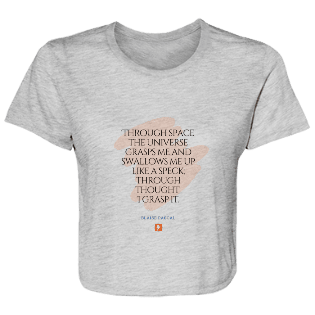 Ladies' Flowy Cropped Tee with inspiring Pascal quote: BP113 - Thought transcends space, matter and time - Color: Athletic Heather