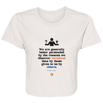 Ladies' Flowy Cropped Tee with inspiring Pascal quote: BP115 - The path of persuation involves self-discovery - Color: Heather Dust