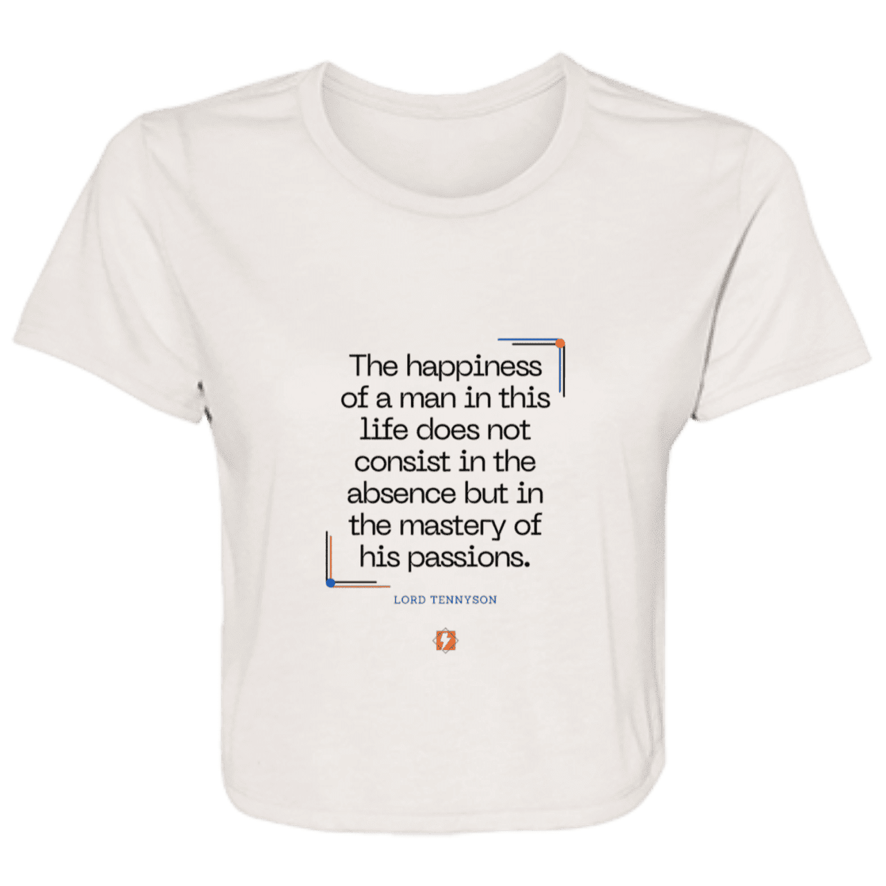 Ladies' Flowy Cropped Tee with inspiring Tennyson quote: LT115 - Happiness is about mastery over passions - Color: Heather Dust