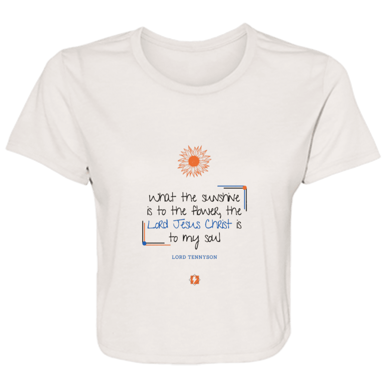 Ladies' Flowy Cropped Tee with inspiring Tennyson quote: LT119 - A proper profession of faith by Tennyson - Color: Heather Dust