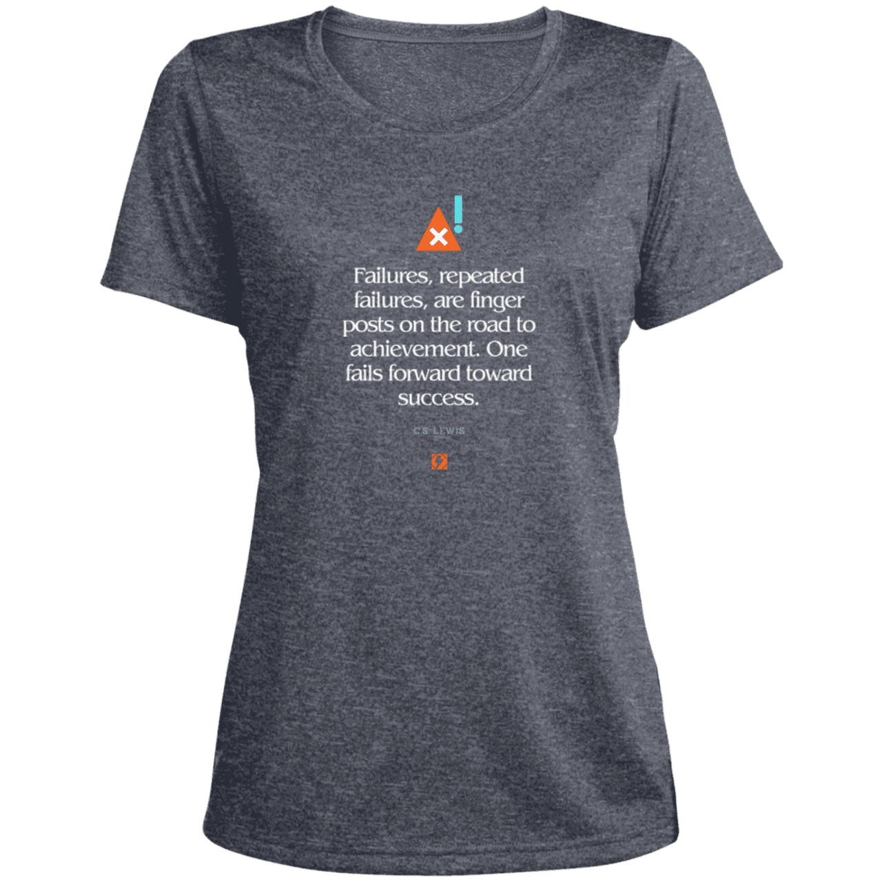 Ladies' Heather Scoop Neck Performance Tee with inspiring CS Lewis quote: CS104 - Failures to Success - Color: True Navy Heather