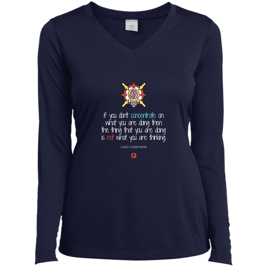 Ladies’ LS Performance V-Neck Tee with inspiring Tennyson quote: LT105 - Concentrate on your task - Color: True Navy