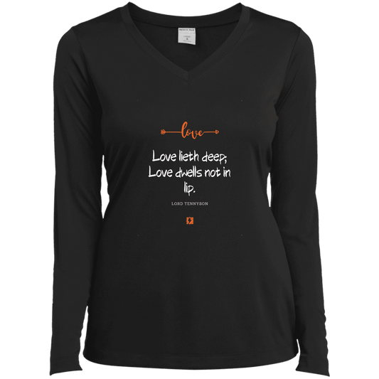 Ladies’ LS Performance V-Neck Tee with inspiring Tennyson quote: LT110 - Love is in the depth of the heart - Color: Black