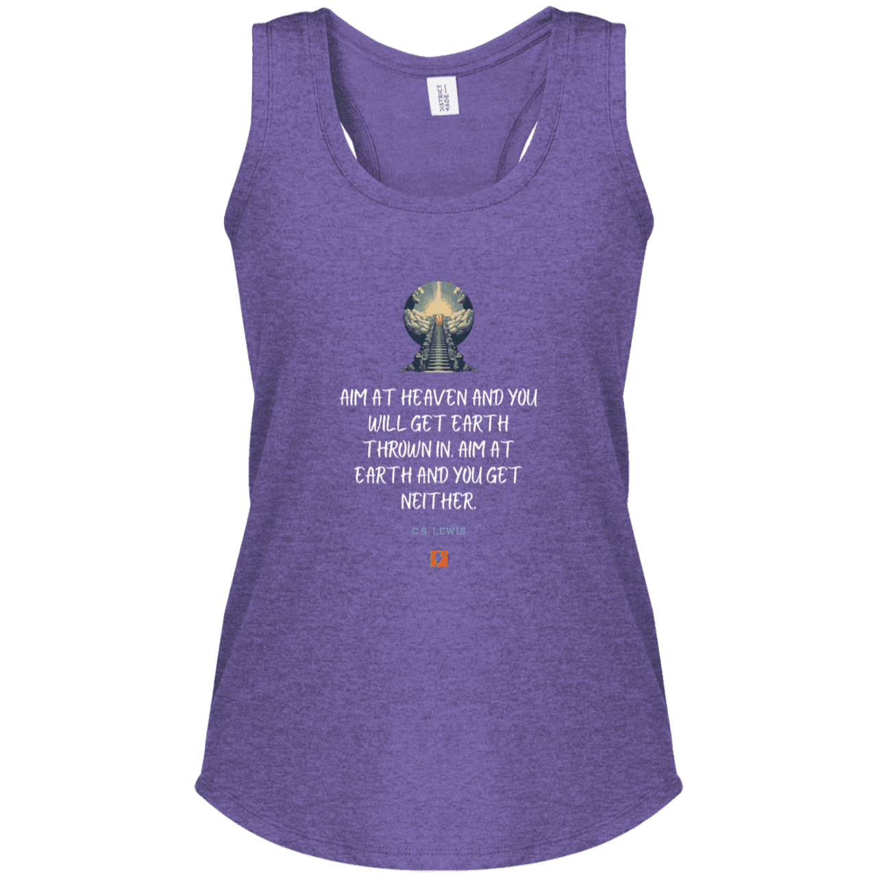 Ladies' Perfect Tri Racerback Tank with inspiring CS Lewis quote: CS101 - Aim for heaven - Color: Purple Frost