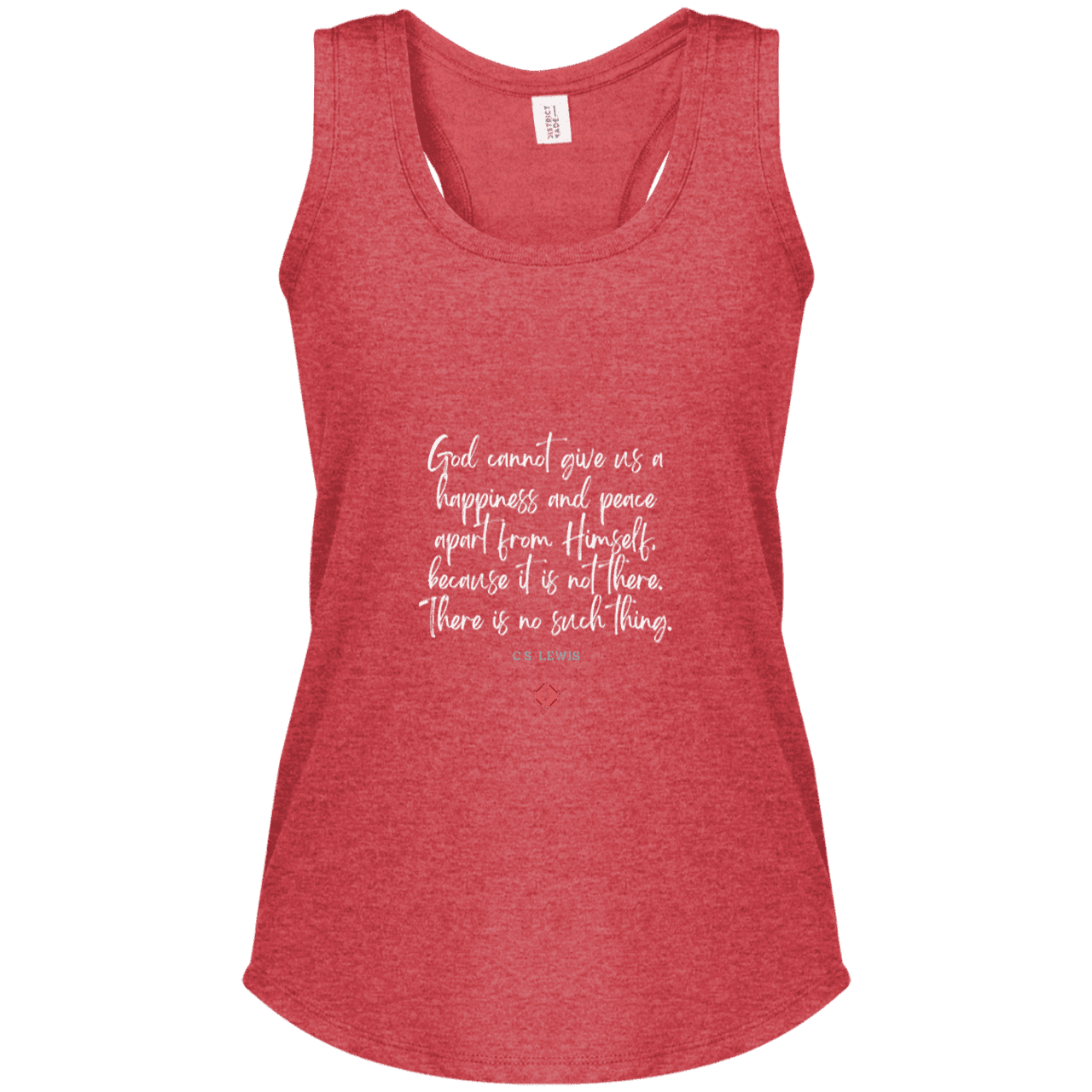 Ladies' Perfect Tri Racerback Tank with inspiring CS Lewis quote: CS106 - No peace apart from God - Color: Red Frost