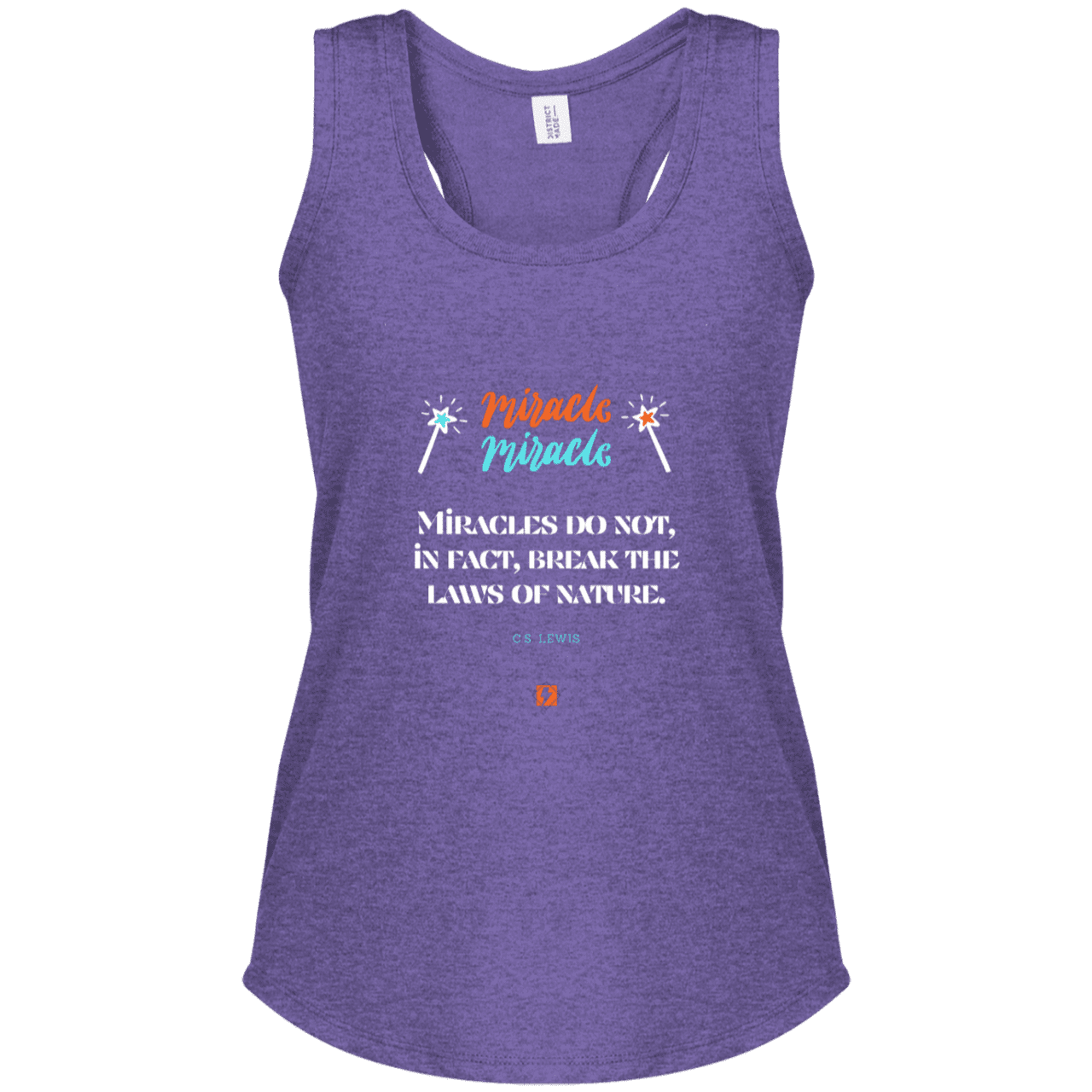 Ladies' Perfect Tri Racerback Tank with inspiring CS Lewis quote: CS110 - Miracles do not break natural laws - Color: Purple Frost