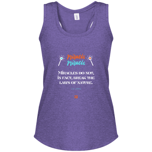 Ladies' Perfect Tri Racerback Tank with inspiring CS Lewis quote: CS110 - Miracles do not break natural laws - Color: Purple Frost